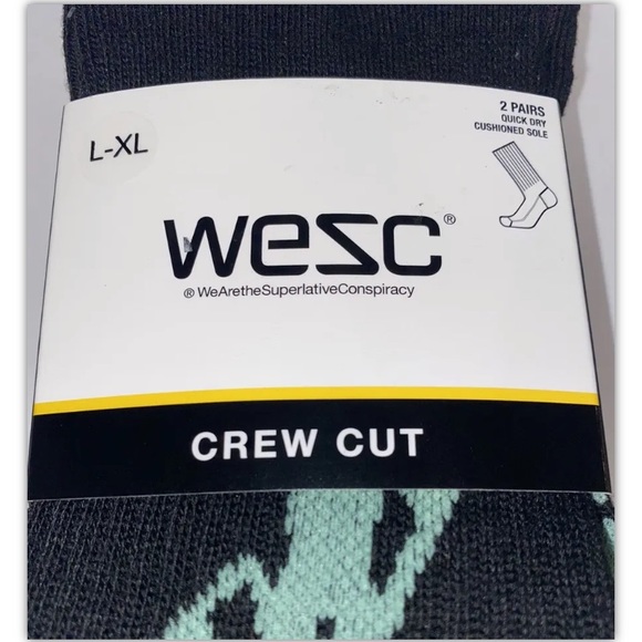 WeSC Varion Crew Socks 2 Pair Men 9.5-14 W 11-15.5 Black White Area51 Alien Logo - Picture 2 of 12
